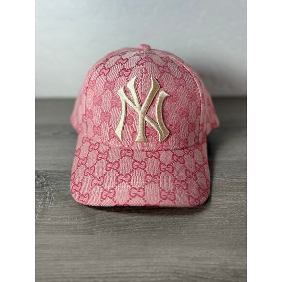 Gucci x New York Yankees Pink GG Monogram Baseball Cap Hat - Made in Italy - Picture 1 of 8